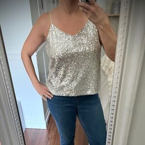 New Steve Madden Beige/Cream Sequin Top
